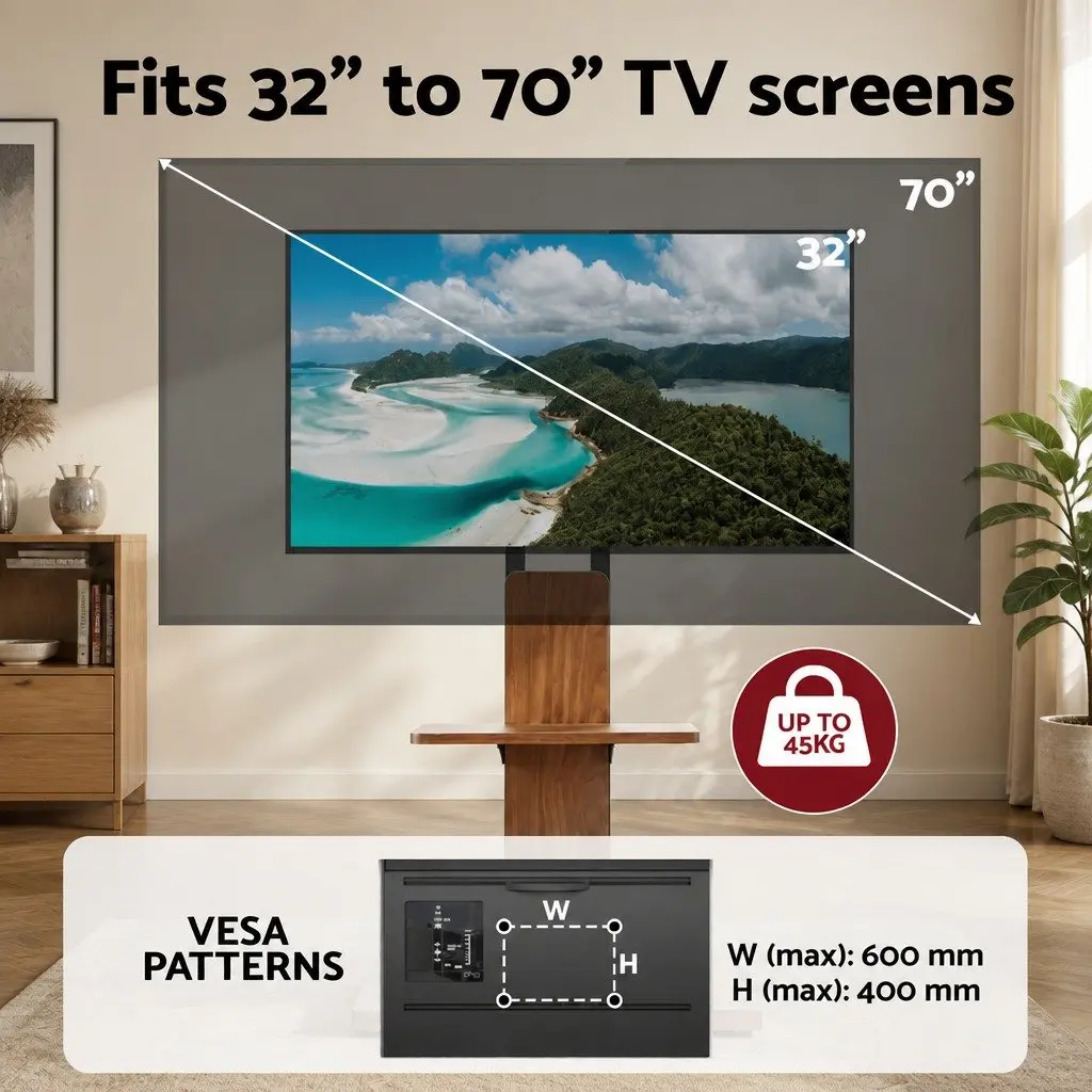 TV Stand Black 32-70 Inch Swivel Height Adjustable Wooden Base