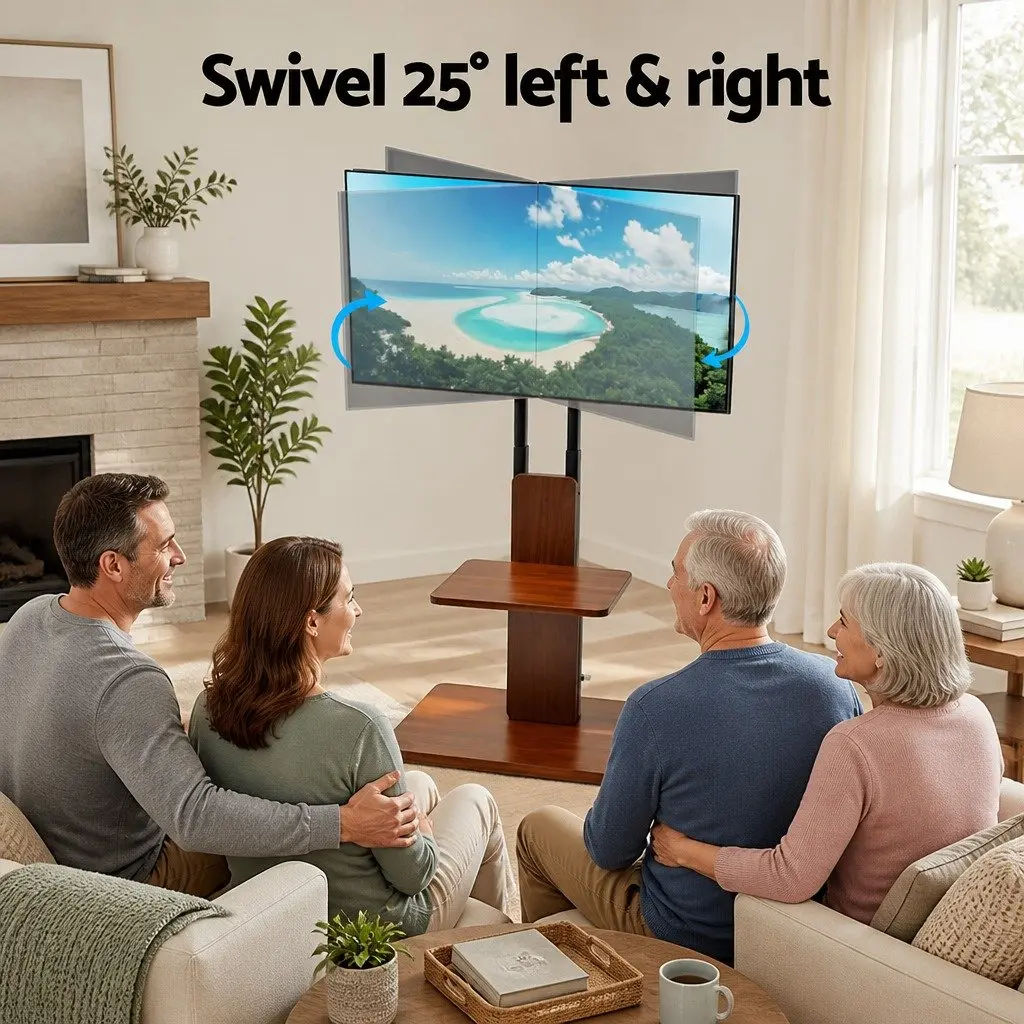 TV Stand Black 32-70 Inch Swivel Height Adjustable Wooden Base