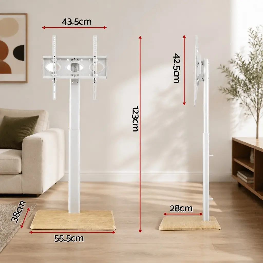 TV Stand White 24-55 Inch Swivel Floor Mount Height Adjustable with Wheels