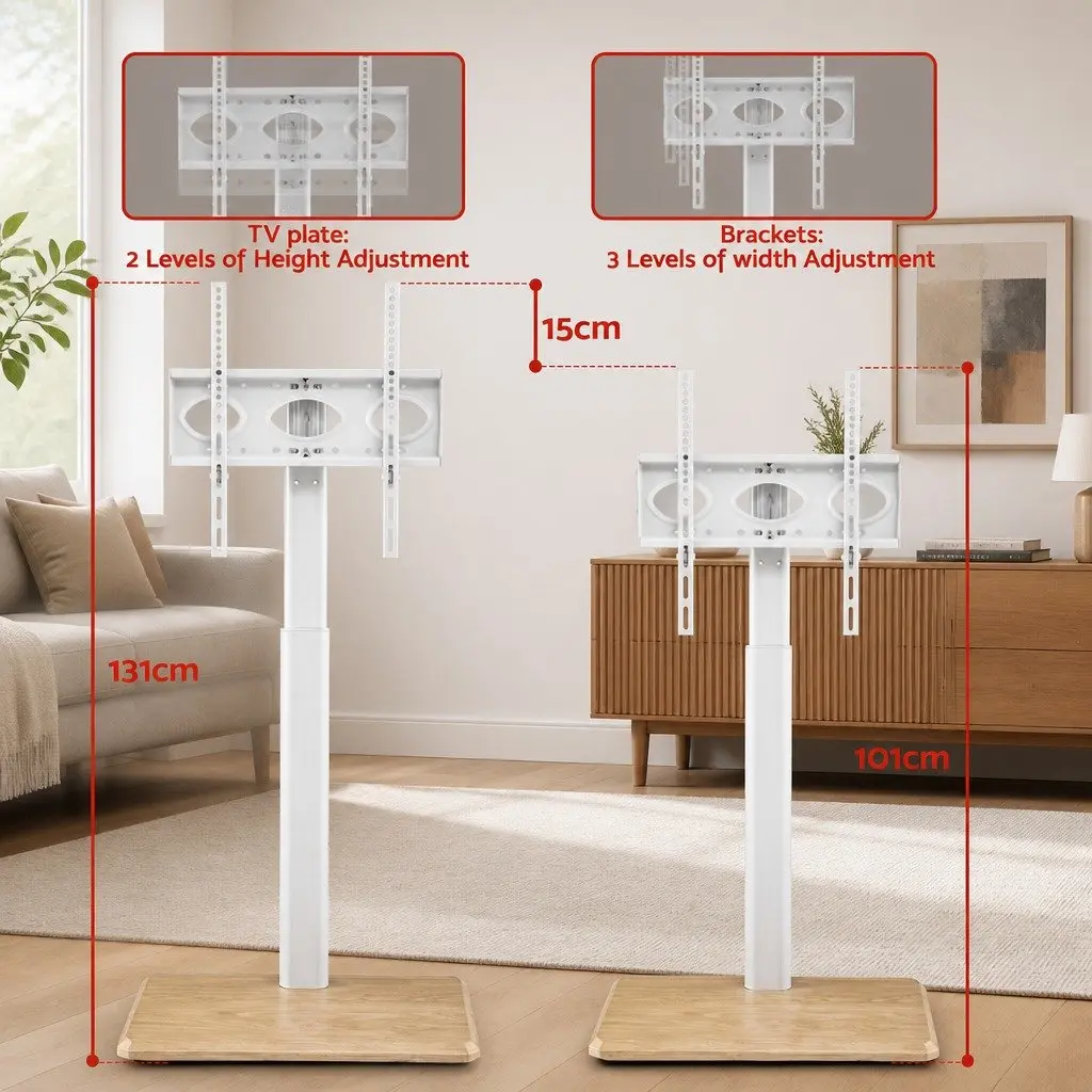 TV Stand White 24-55 Inch Swivel Floor Mount Height Adjustable with Wheels