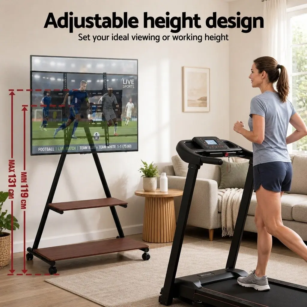 Mobile TV Stand Black 32-75 inch Heavy Duty Steel Frame with Dual-Shelf Storage and Smooth Rolling Caster Wheels