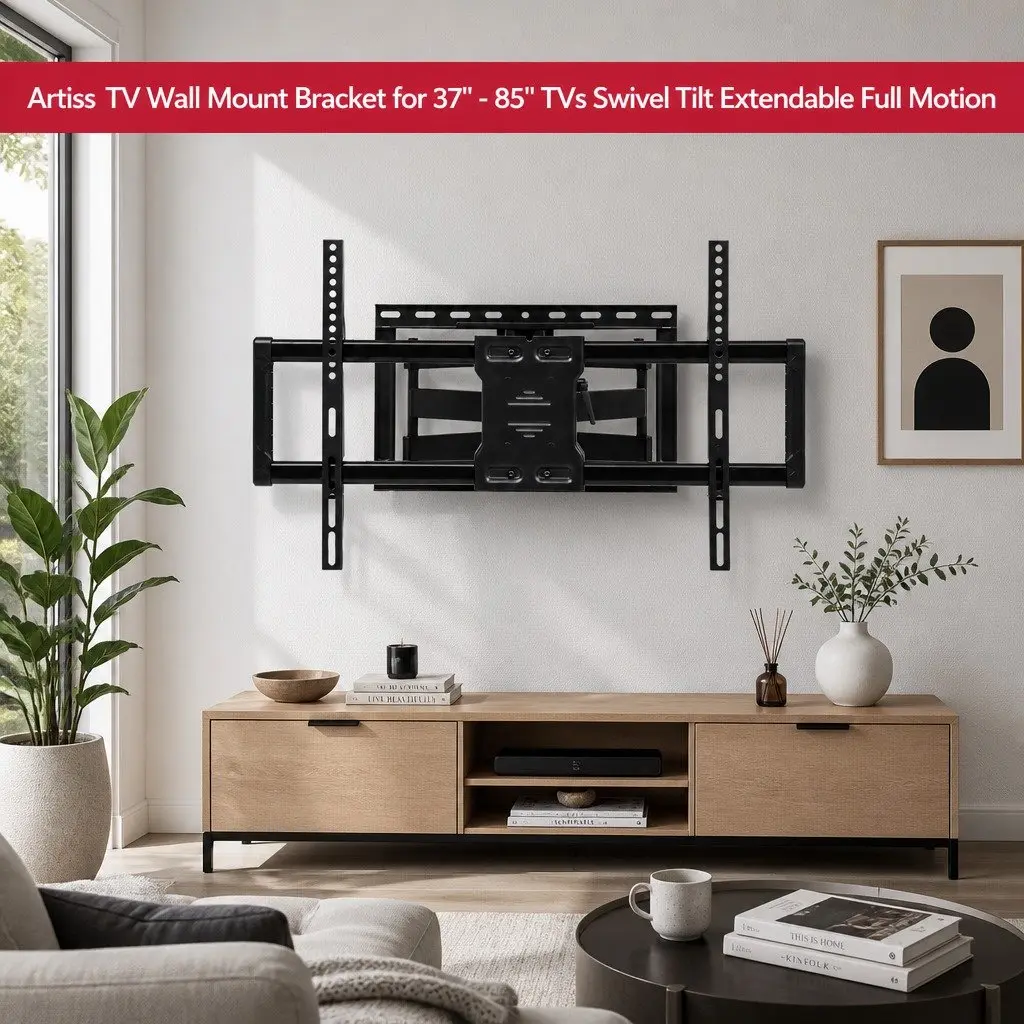TV Wall Mount Bracket Black Full Motion Swivel Tilt Extendable 37 to 85 Inch
