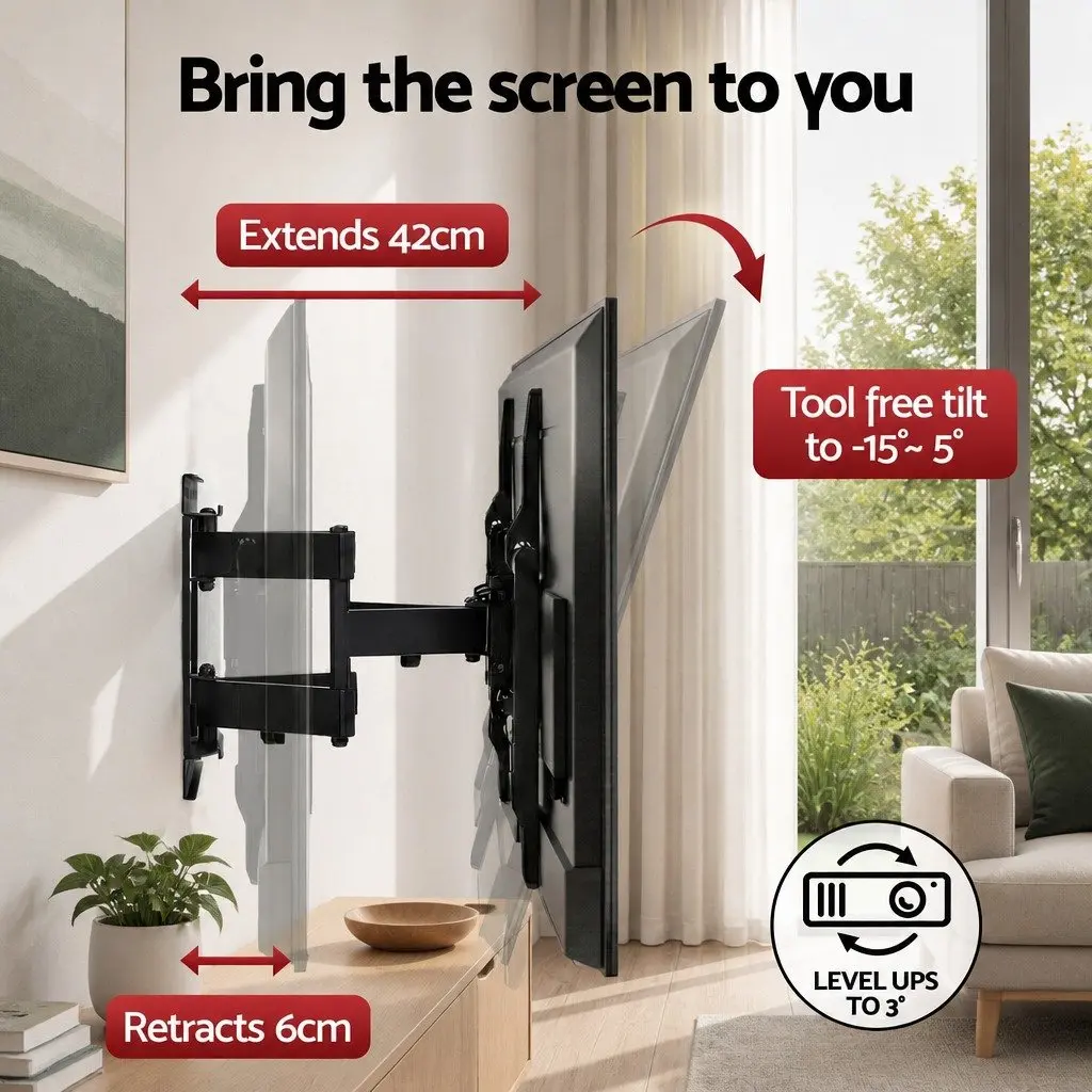 TV Wall Mount Bracket Black Full Motion Swivel Tilt Extendable 37 to 85 Inch