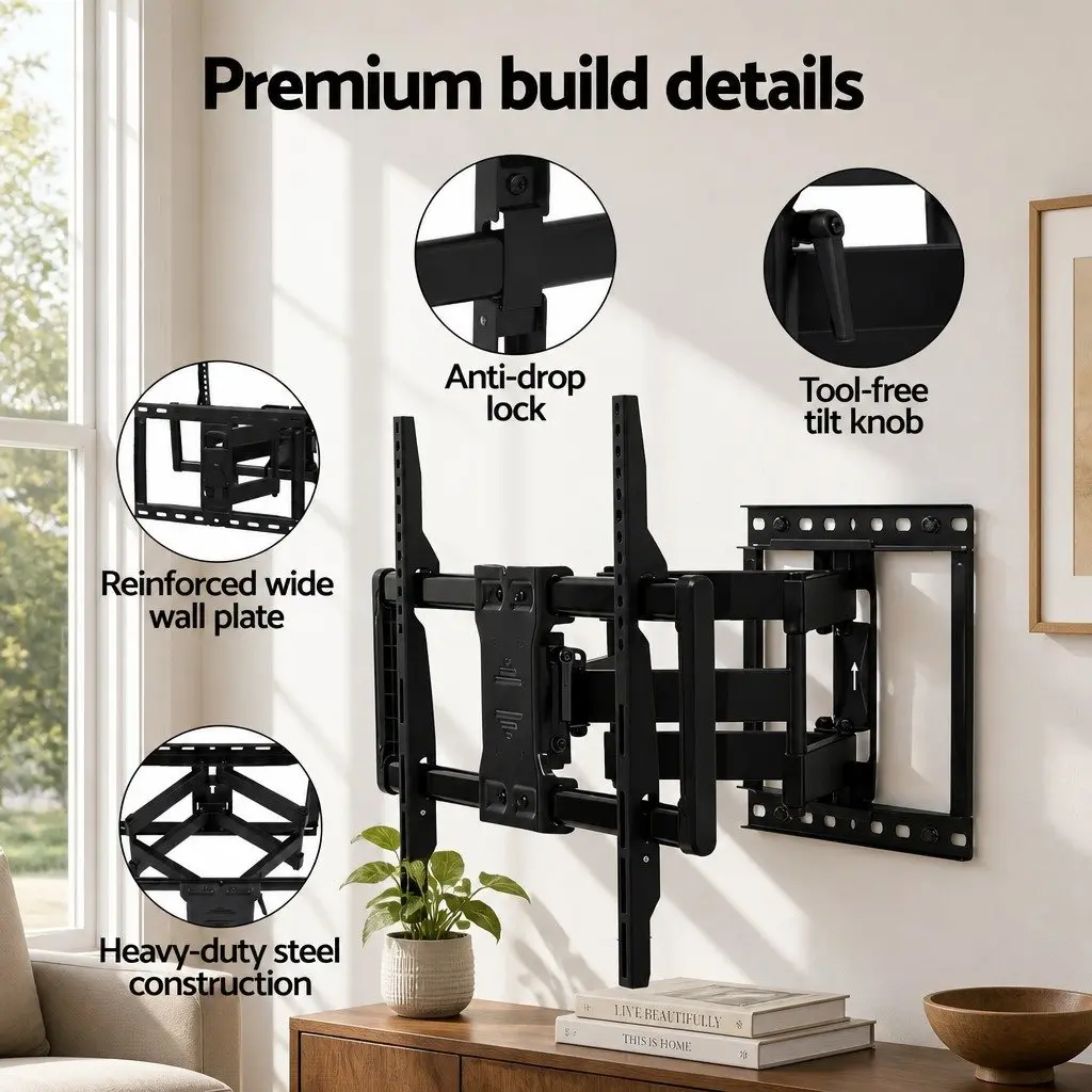 TV Wall Mount Bracket Black Full Motion Swivel Tilt Extendable 37 to 85 Inch