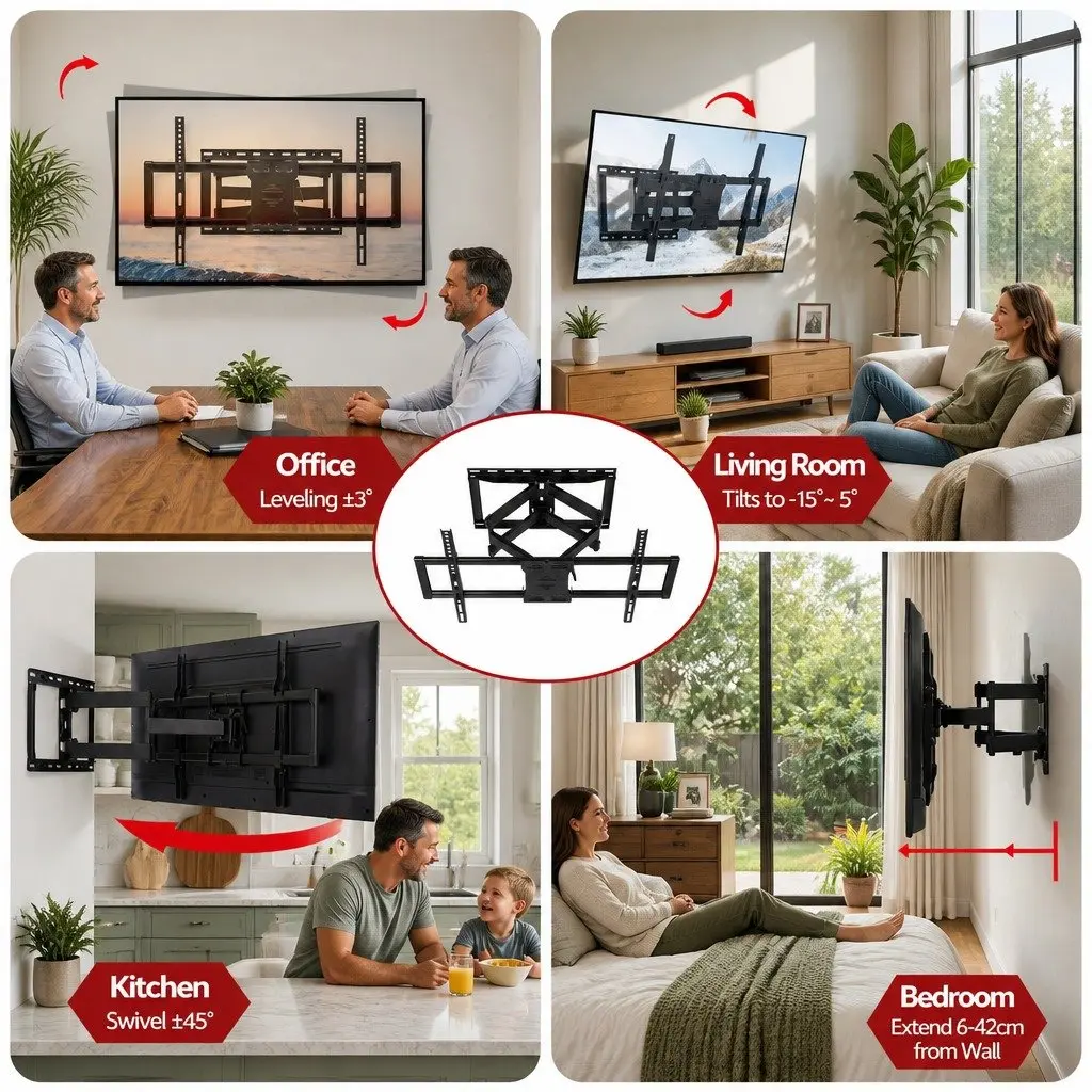 TV Wall Mount Bracket Black Full Motion Swivel Tilt Extendable 37 to 85 Inch