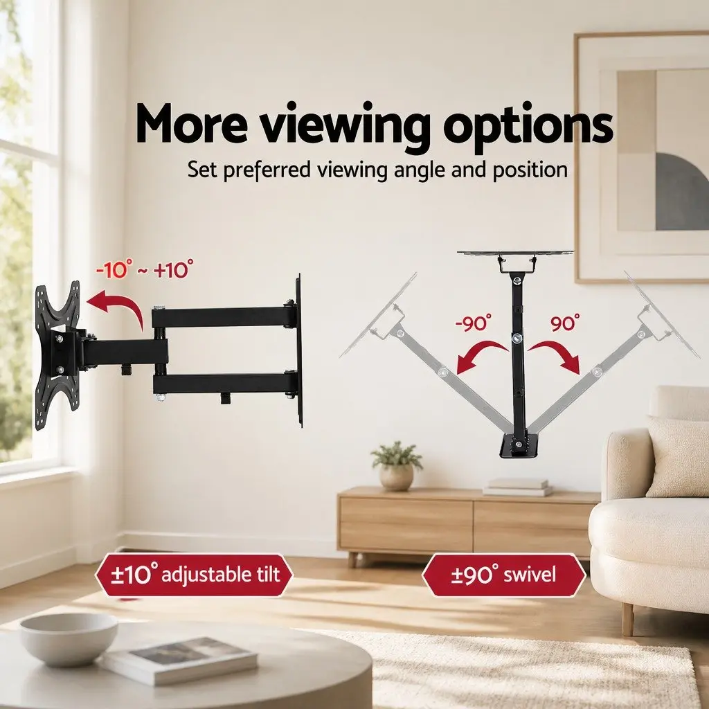 TV Wall Mount Bracket Black 17"-42" Full Motion Tilt Swivel Arm