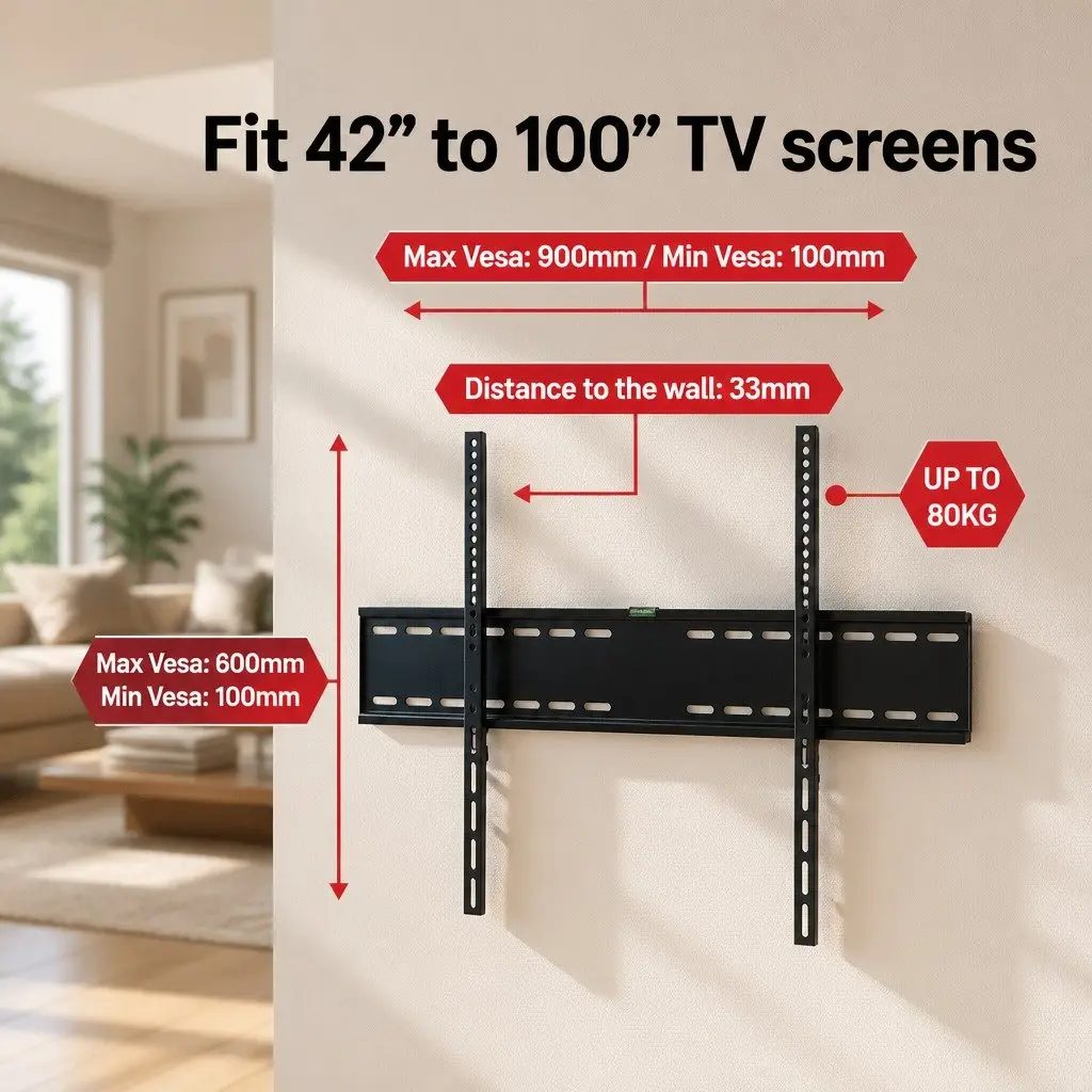 TV Wall Mount Bracket 42"-100" Inch Universal VESA Flat Screen Slimline Black