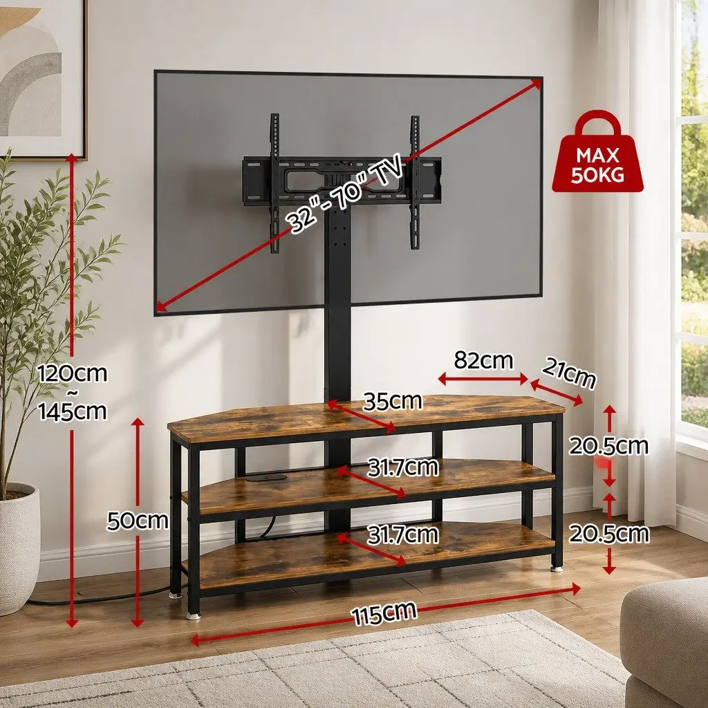 Corner TV Stand Black for 32-70 inch TVs with LED Lights Power Outlet Swivel Mount