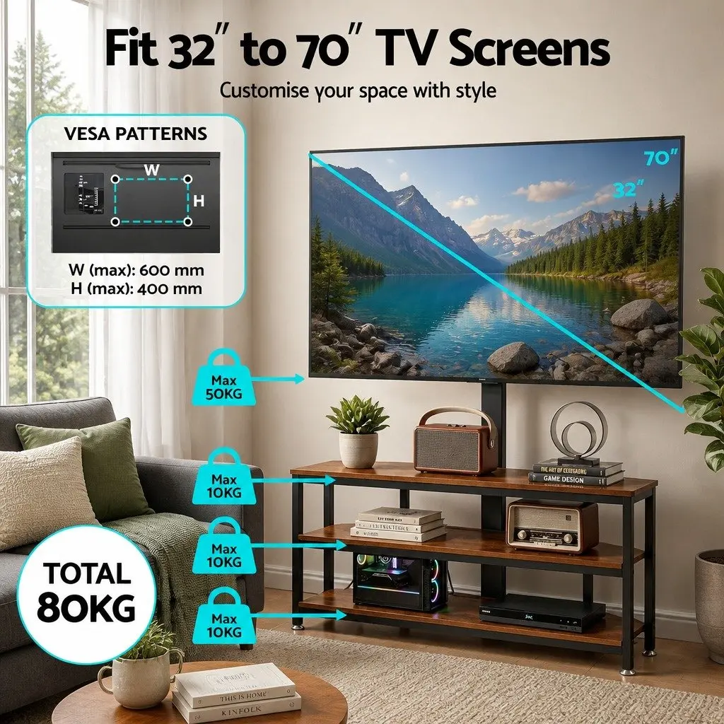 Corner TV Stand Black for 32-70 inch TVs with LED Lights Power Outlet Swivel Mount