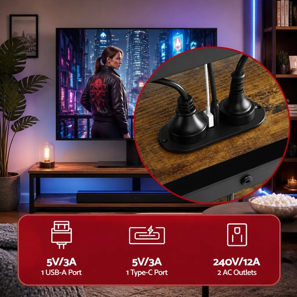 Corner TV Stand Black for 32-70 inch TVs with LED Lights Power Outlet Swivel Mount