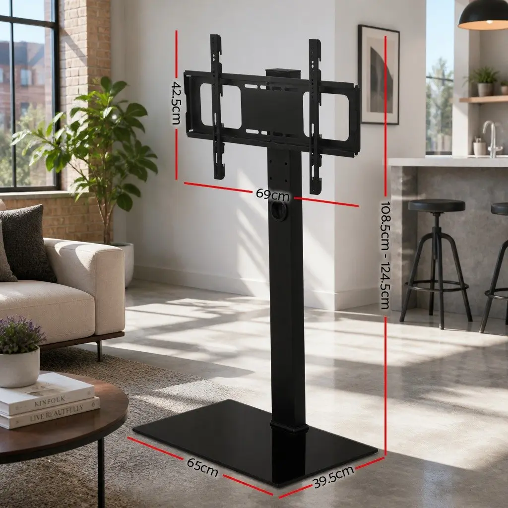 TV Floor Stand Mount Bracket Black 32"-70" Adjustable Height Swivel with Storage Shelf