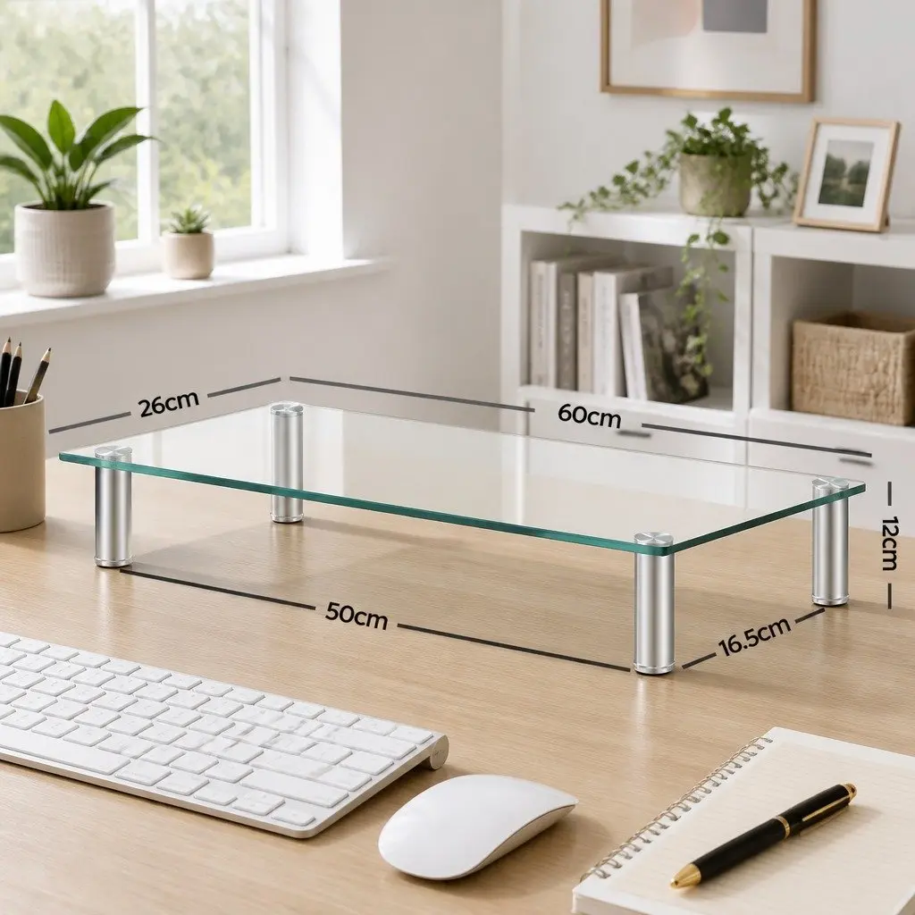 Monitor Stand Riser Desktop Laptop Screen Raiser Glass Display Shelf Adjustable