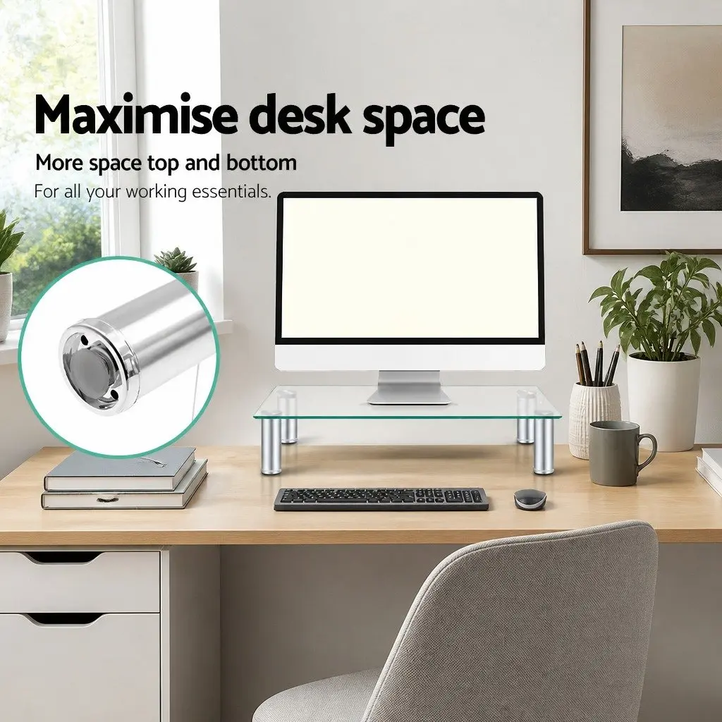 Monitor Stand Riser Desktop Laptop Screen Raiser Glass Display Shelf Adjustable