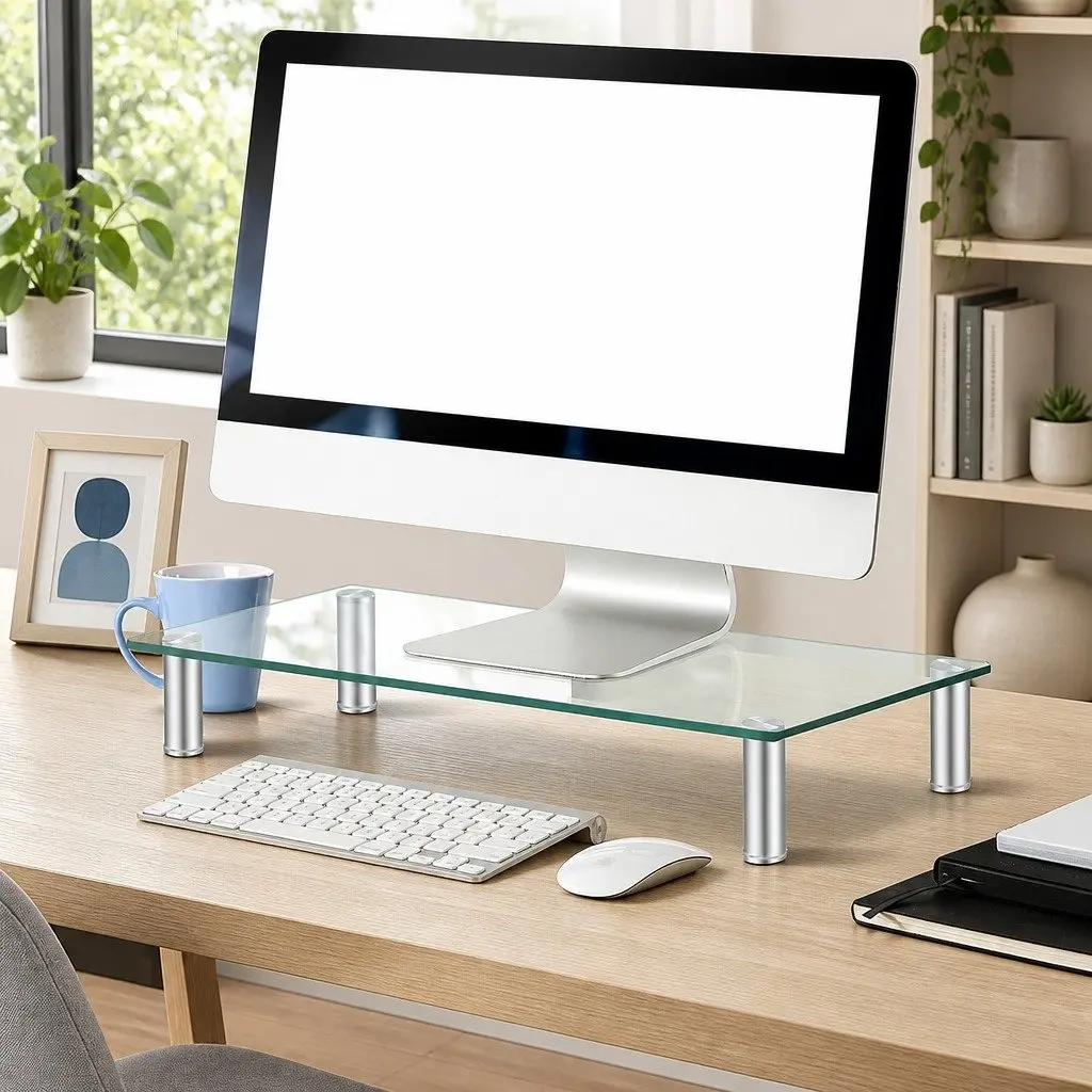 Monitor Stand Riser Desktop Laptop Screen Raiser Glass Display Shelf Adjustable