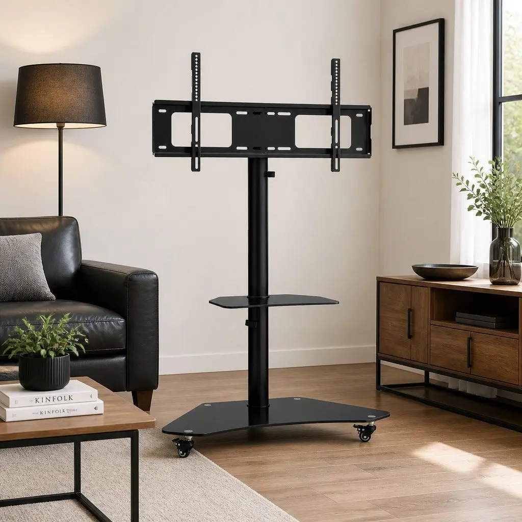TV Stand Black Adjustable Height Swivel Freestanding with Wheels for 40-100 Inch TVs