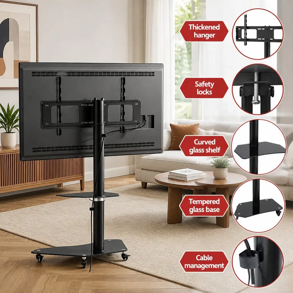 TV Stand Black Adjustable Height Swivel Freestanding with Wheels for 40-100 Inch TVs