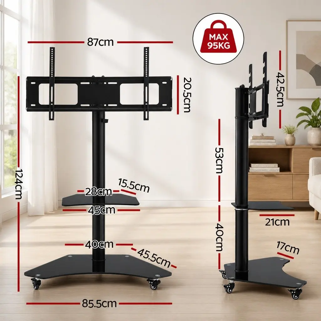 TV Stand Black Adjustable Height Swivel Freestanding with Wheels for 40-100 Inch TVs