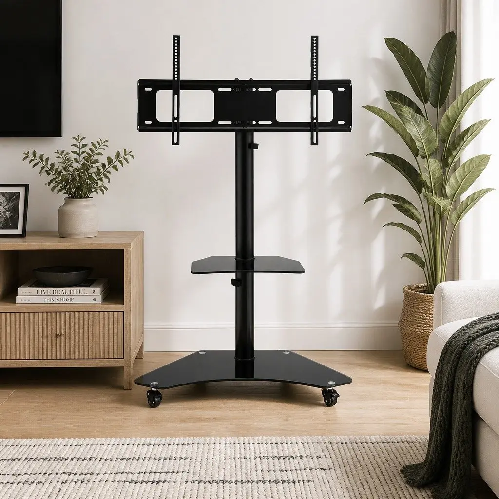 TV Stand Black Adjustable Height Swivel Freestanding with Wheels for 40-100 Inch TVs