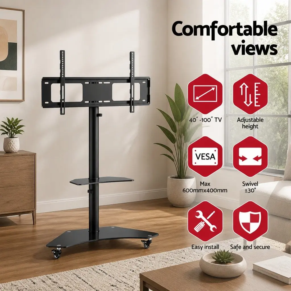 TV Stand Black Adjustable Height Swivel Freestanding with Wheels for 40-100 Inch TVs