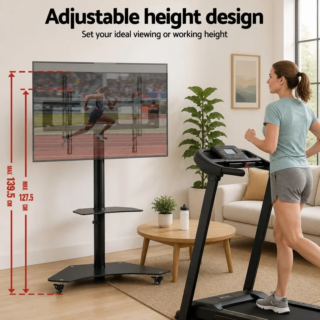 TV Stand Black Adjustable Height Swivel Freestanding with Wheels for 40-100 Inch TVs