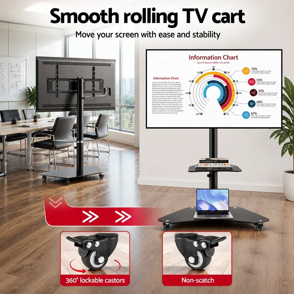 TV Stand Black Adjustable Height Swivel Freestanding with Wheels for 40-100 Inch TVs