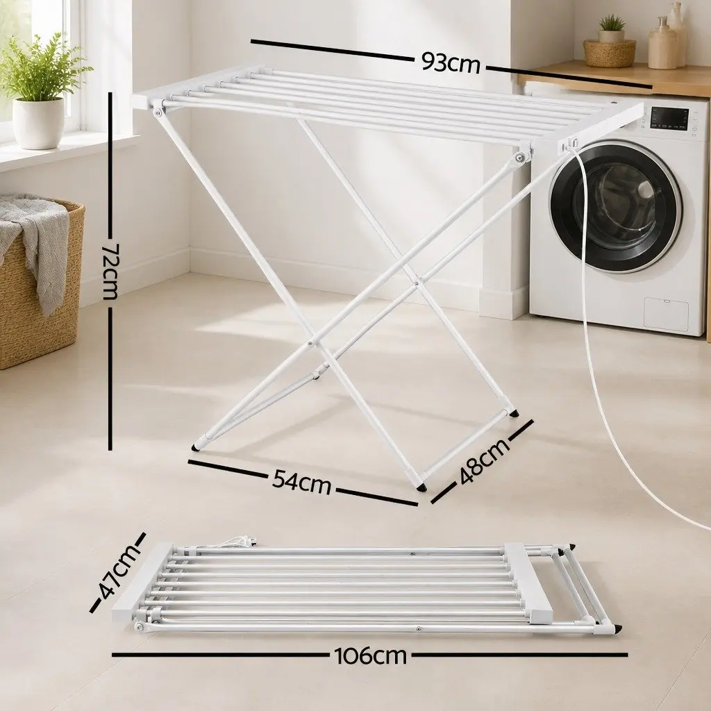 Heated Towel Rail Electric Clothes Airer Foldable Drying Rack 8 Bars Silver