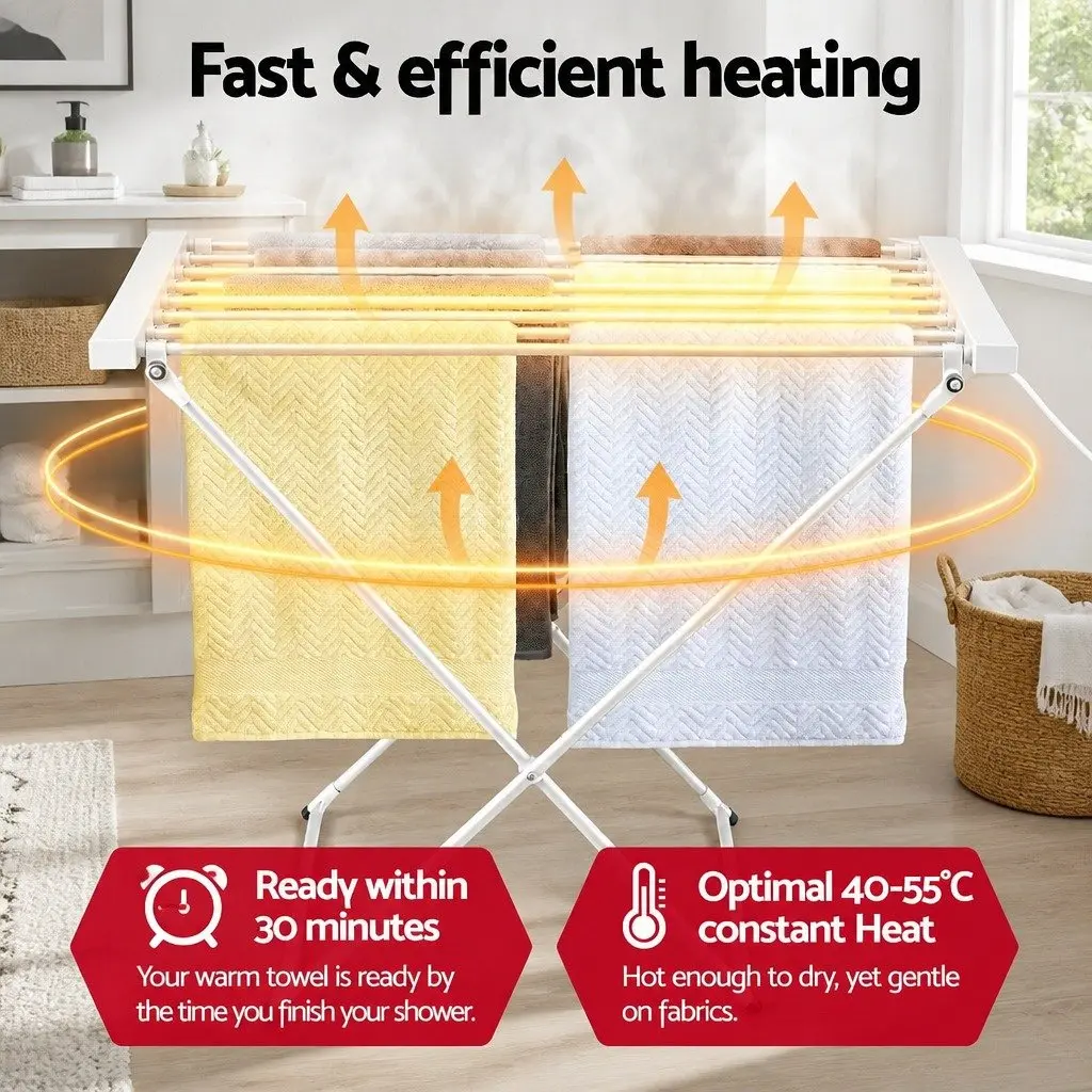Heated Towel Rail Electric Clothes Airer Foldable Drying Rack 8 Bars Silver