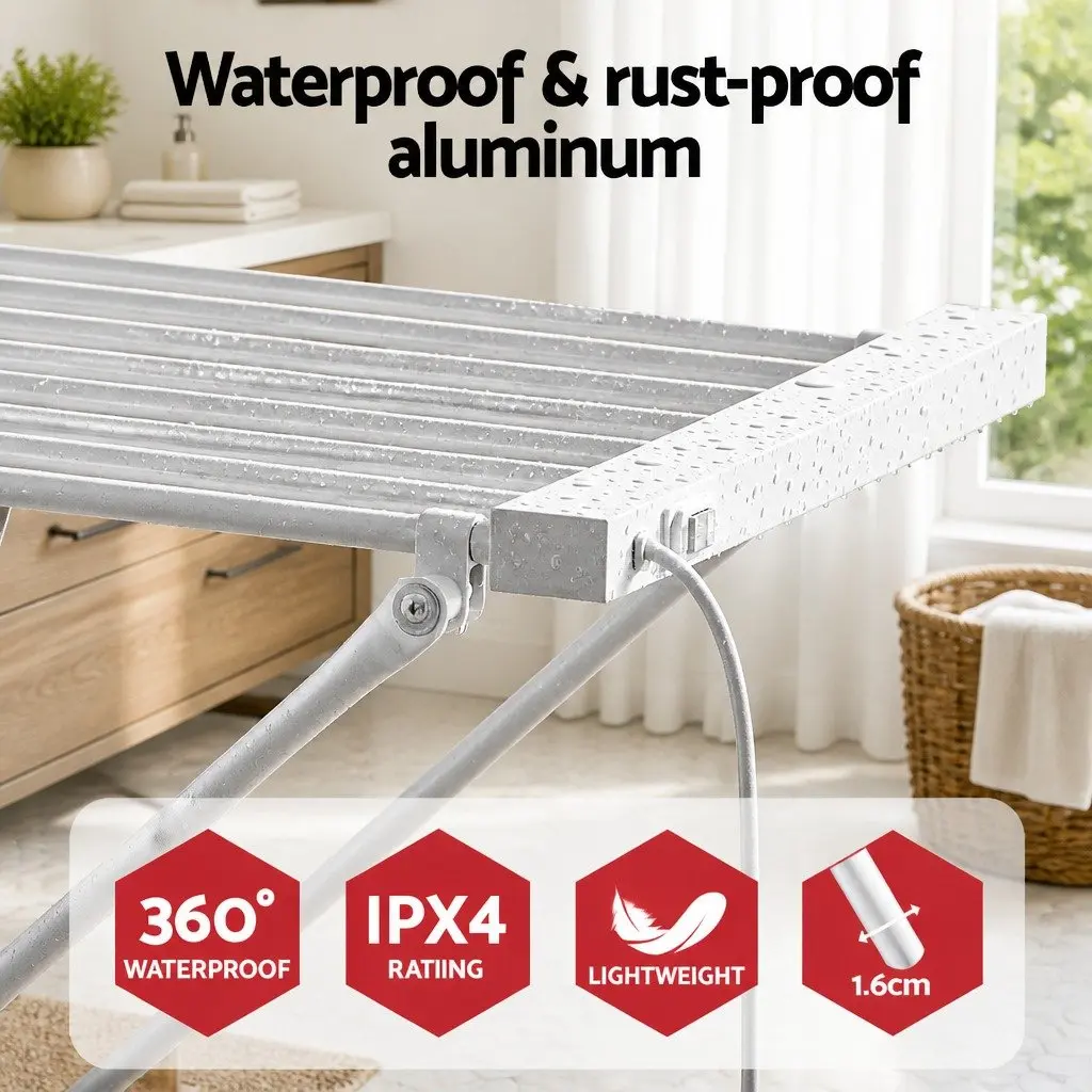 Heated Towel Rail Electric Clothes Airer Foldable Drying Rack 8 Bars Silver