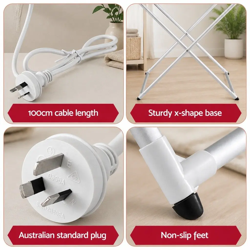 Heated Towel Rail Electric Clothes Airer Foldable Drying Rack 8 Bars Silver