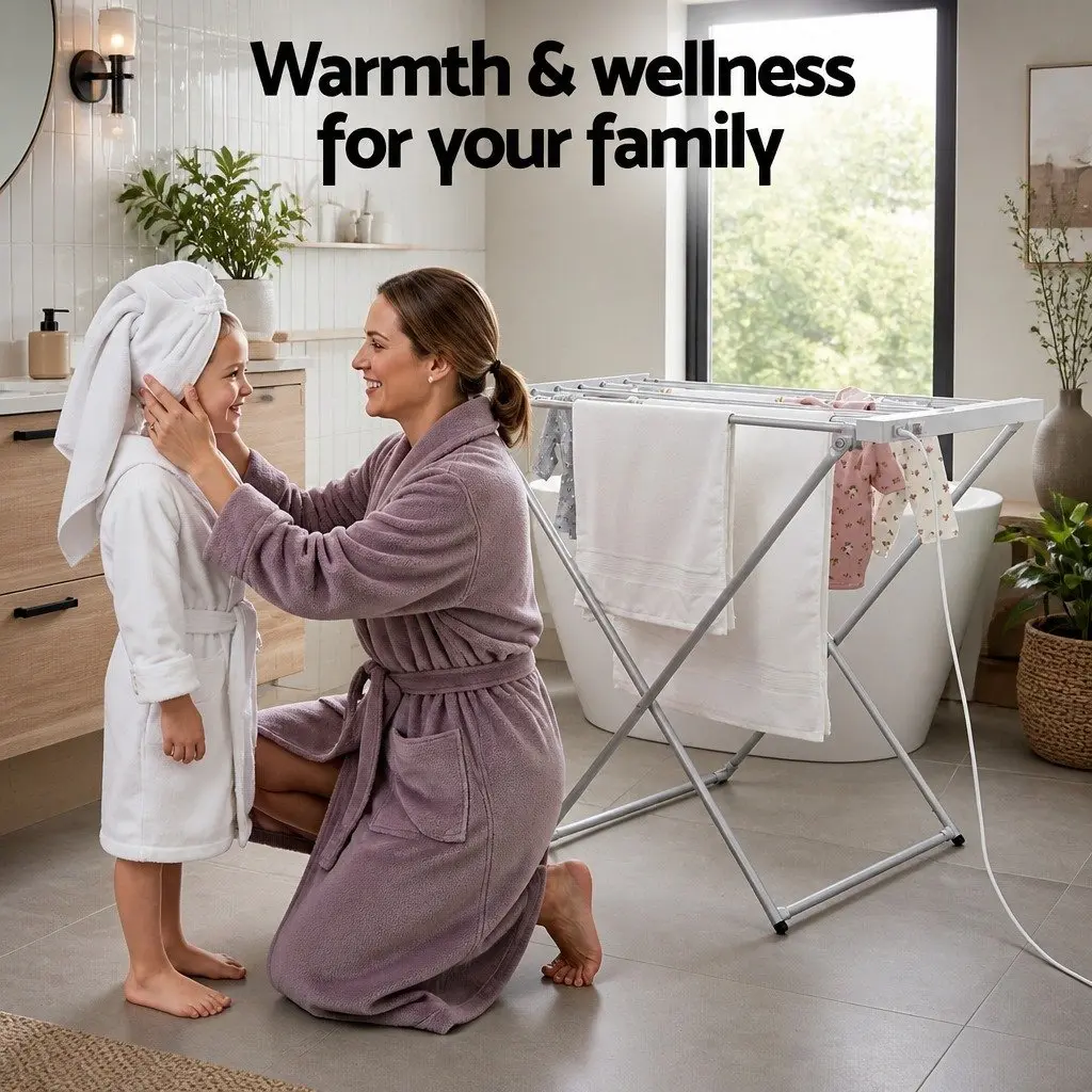 Heated Towel Rail Electric Clothes Airer Foldable Drying Rack 8 Bars Silver