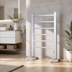 Electric Heated Towel Rail 6 Bars Timer Clothes Drying Rack Warmer Silver