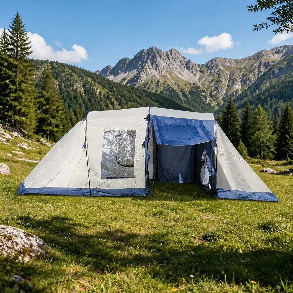 Camping Tent Blue Large 6-8 Person Waterproof 2 Bedroom Outdoor Hiking Shelter