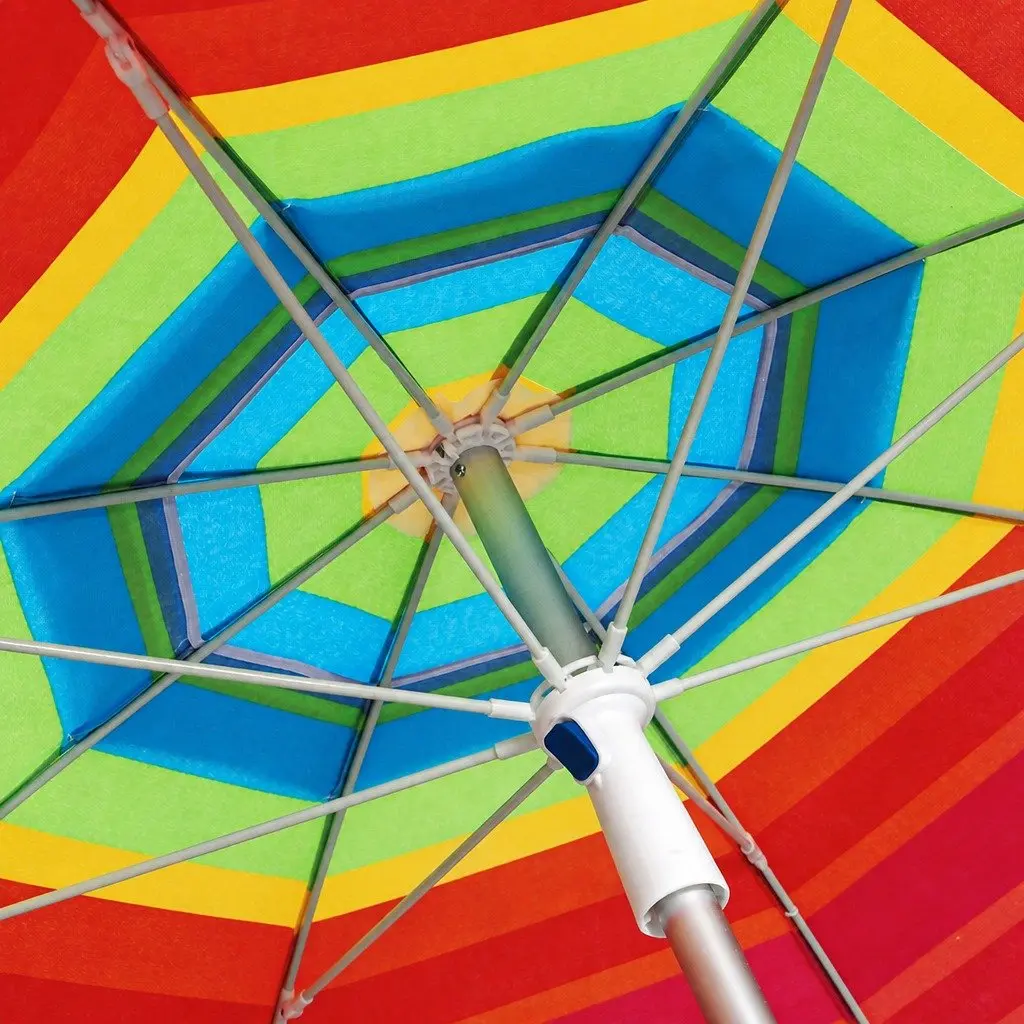 Beach Umbrella Colorful 2.2M Portable UV Protection with Tiltable Canopy and Sand Anchor