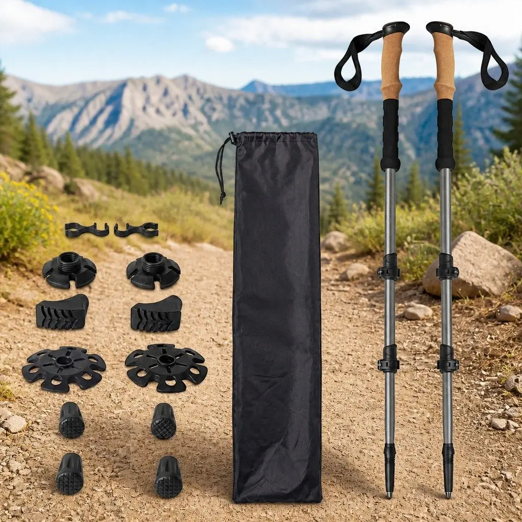 Trekking Poles Grey 62-135cm Adjustable Lightweight Collapsible 2 Piece