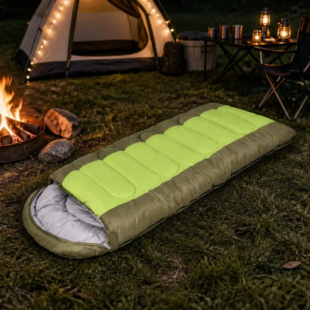 Sleeping Bag Green 220cm x 85cm Cold Weather -20 to 10°C Portable Insulation