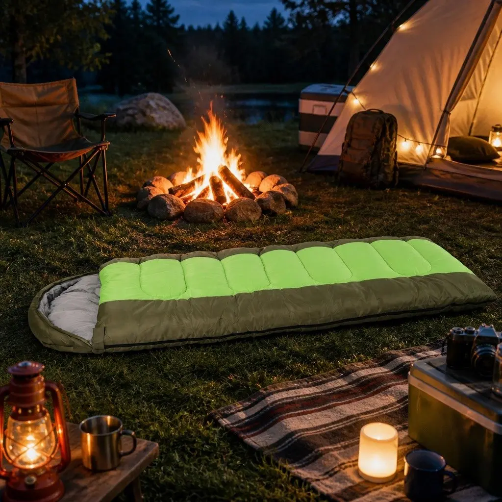 Sleeping Bag Green 220cm x 85cm Cold Weather -20 to 10°C Portable Insulation