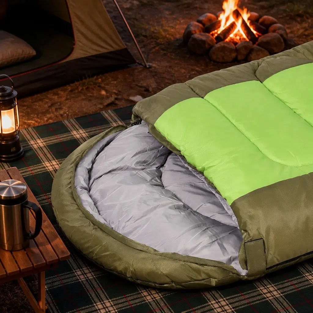 Sleeping Bag Green 220cm x 85cm Cold Weather -20 to 10°C Portable Insulation