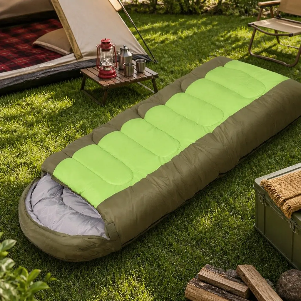 Sleeping Bag Green 220cm x 85cm Cold Weather -20 to 10°C Portable Insulation
