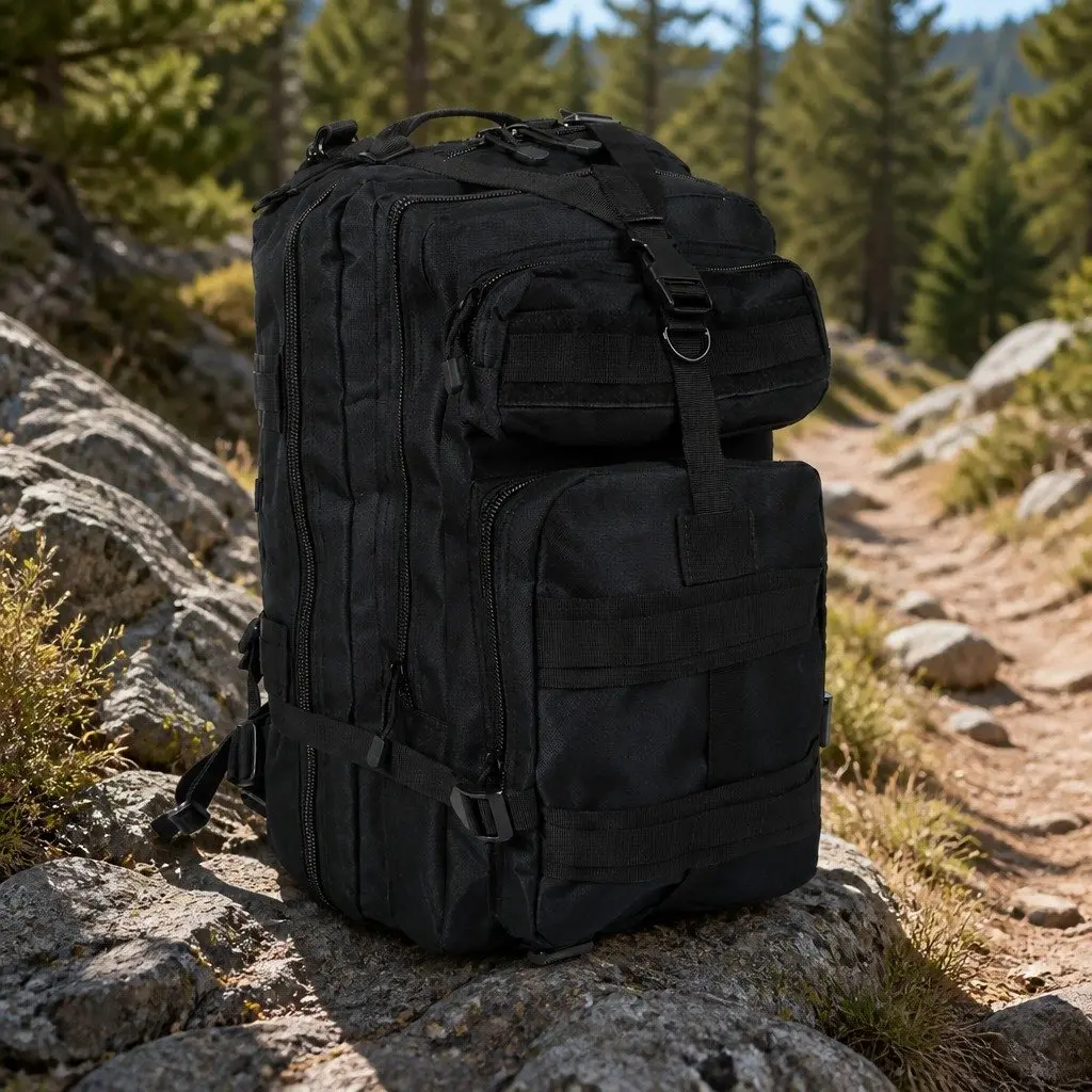 Military Tactical Backpack Black 40L Large Capacity Outdoor Hiking Camping Rucksack