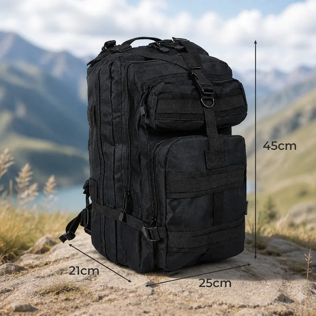 Military Tactical Backpack Black 40L Large Capacity Outdoor Hiking Camping Rucksack