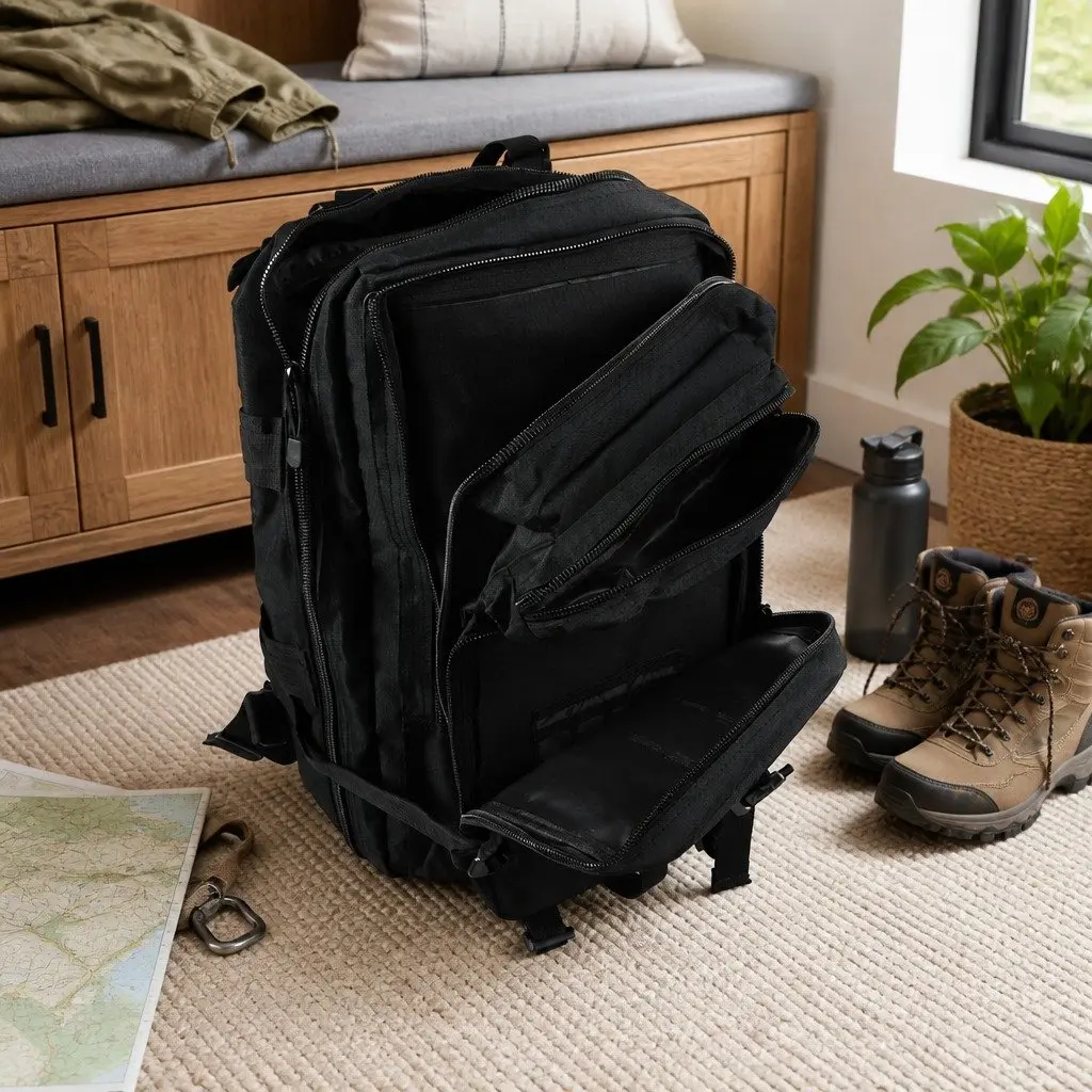 Military Tactical Backpack Black 40L Large Capacity Outdoor Hiking Camping Rucksack
