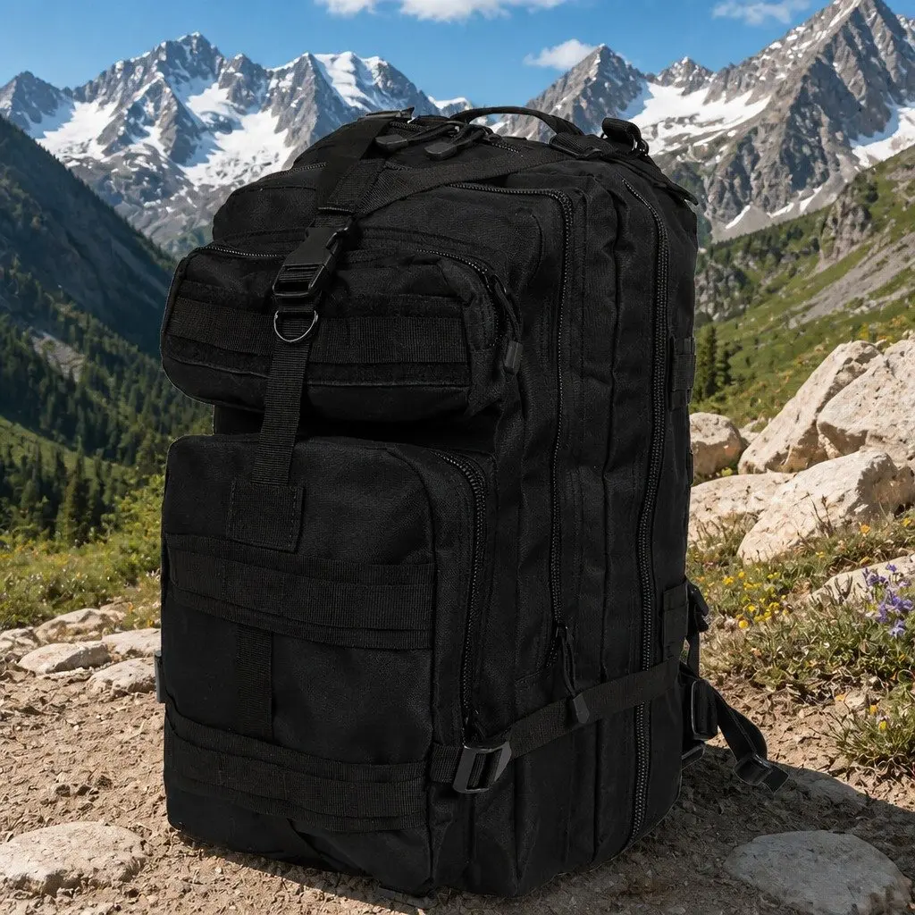 Military Tactical Backpack Black 40L Large Capacity Outdoor Hiking Camping Rucksack