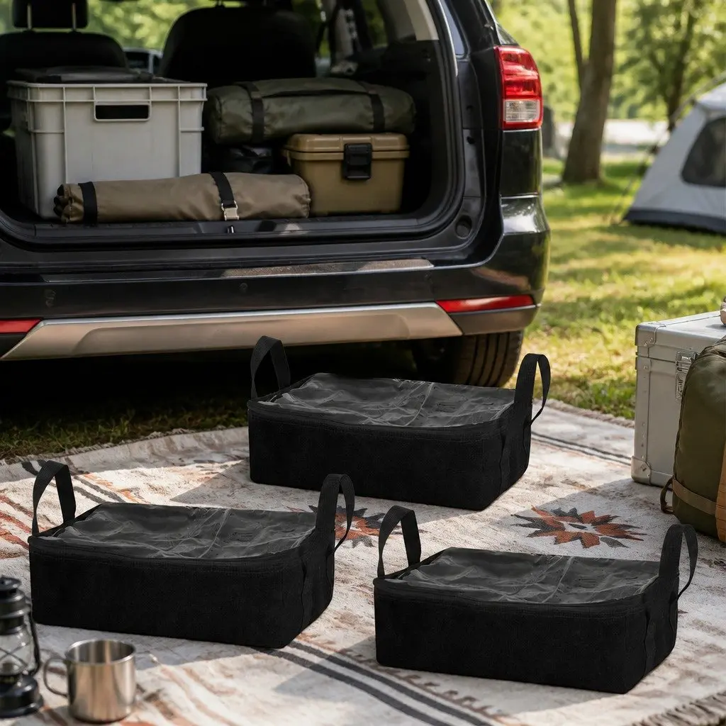 Canvas Storage Bag Black 3PCS Heavy Duty Clear Top Zippers