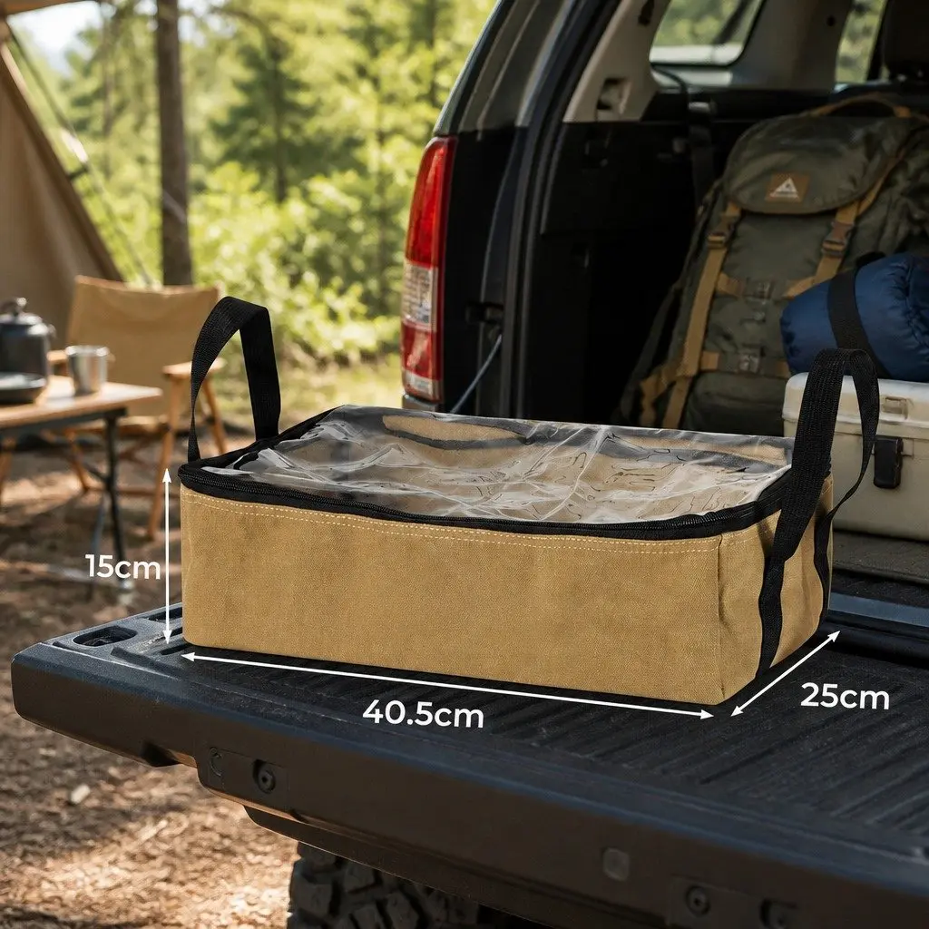 Canvas Storage Bag Khaki 3 Piece Heavy Duty Organiser Clear Top Zipper