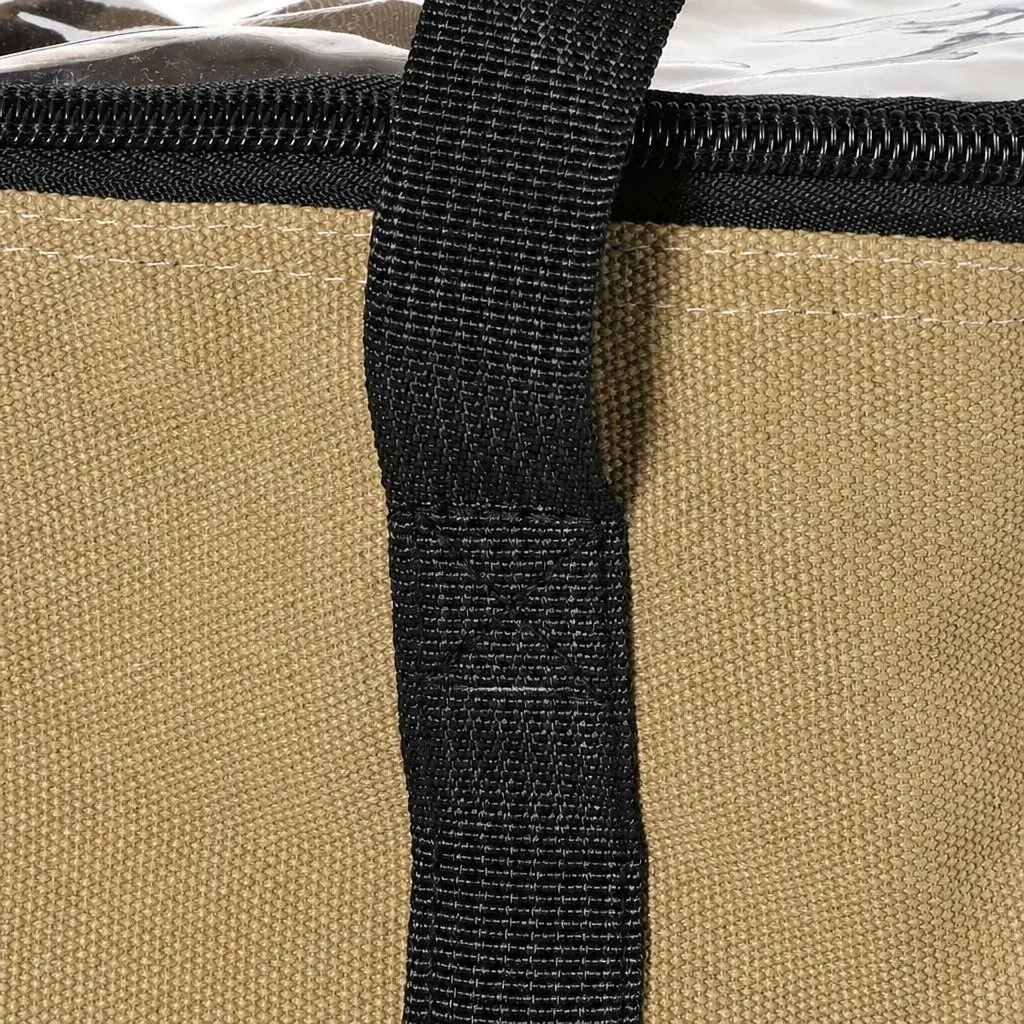 Canvas Storage Bag Khaki 3 Piece Heavy Duty Organiser Clear Top Zipper