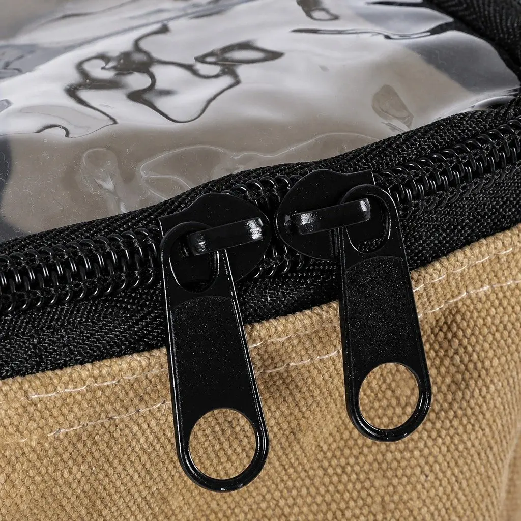 Canvas Storage Bag Khaki 3 Piece Heavy Duty Organiser Clear Top Zipper