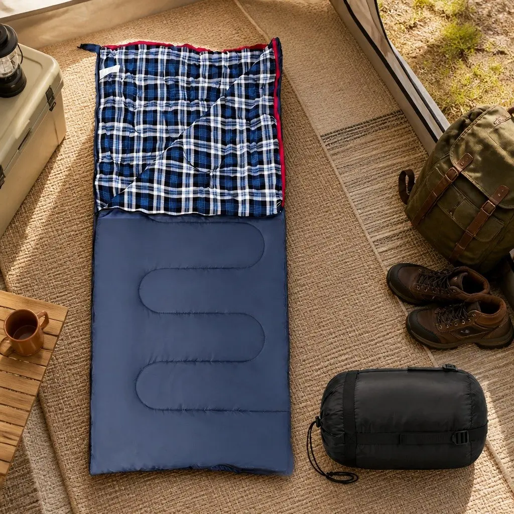 Single Sleeping Bag 3-Season Camping Hiking Envelope Rectangle Design Thermal