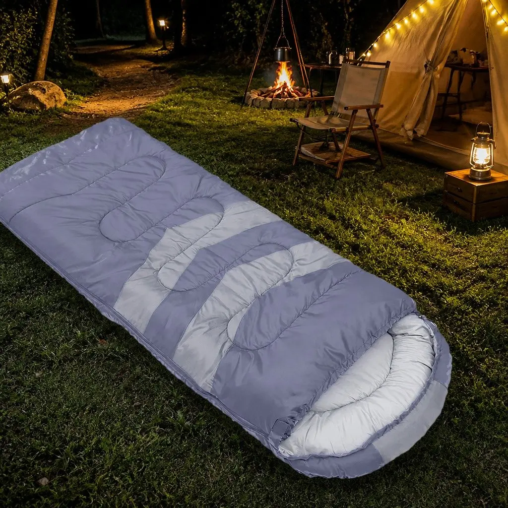 Single Sleeping Bag Grey Lightweight Cold Weather Hollow Cotton