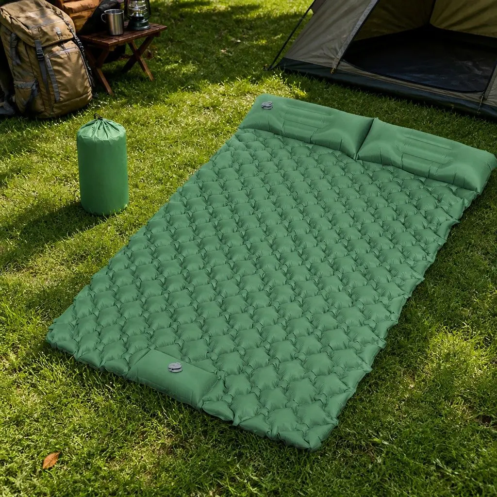 Inflatable Camping Sleeping Pad Double Air Mattress with Foot Pump Lightweight