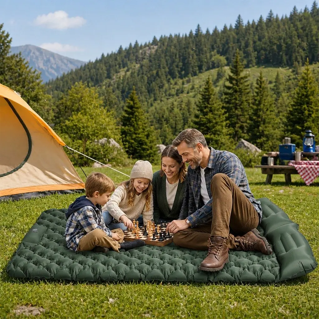 Inflatable Camping Sleeping Pad Double Air Mattress with Foot Pump Lightweight